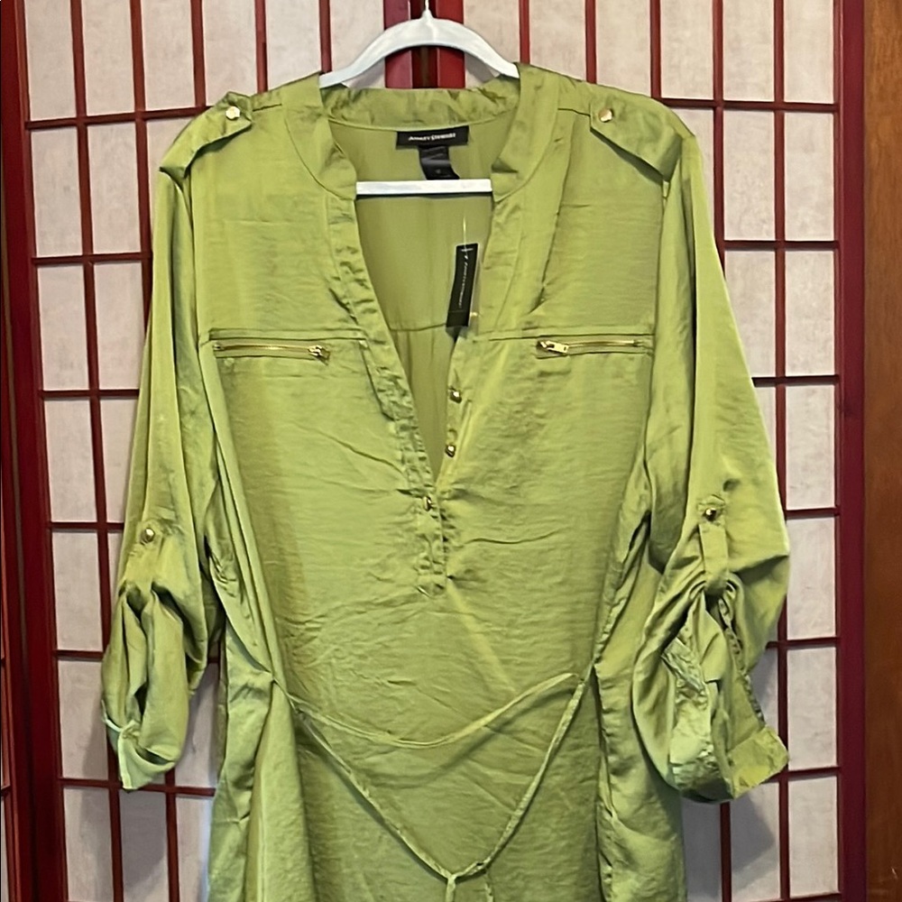 Ashley Stewart Green Relaxed Tunic Dress with Mandarin Collar Size 20|NWT